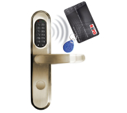 SZYLD ZAMKA ELEKTROMECHANICZNEGO ''EURA'' ELH-40B9 brass - z czytnikiem kart zbliżeniowych (RFID) i zamkiem szyfrowym, bateryjny, mosiądz ico 2