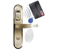 SZYLD ZAMKA ELEKTROMECHANICZNEGO ''EURA'' ELH-50B9 brass - z czytnikiem kart zbliżeniowych (RFID) i czytnikiem linii papilarnych, bateryjny, mosiądz ico 2