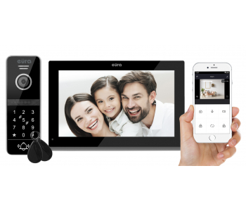 WIDEODOMOFON ''EURA'' VDP-97C5 - czarny, dotykowy, LCD 7'', AHD, WiFi,  pamięć obrazów, SD 128GB,  rozbudowa do 6 monitorów, 2 stacji bramowych i 2 kamer CCTV, obsługa 2 wejść, kamera 1080p., czytnik RFID, szyfrator
