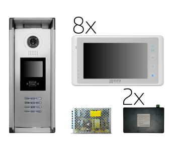 WIDEODOMOFON ''EURA'' VDP-02A5 ''CAT5'' - 8 lokali, 8x LCD 7'', kaseta z wyświetlaczem LCD i czytnikiem RFID